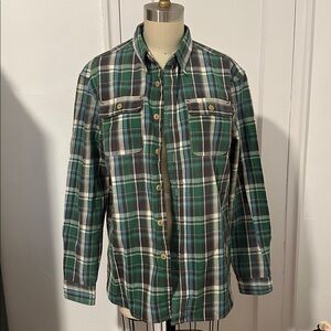NWOT AE77 green plaid work shirt